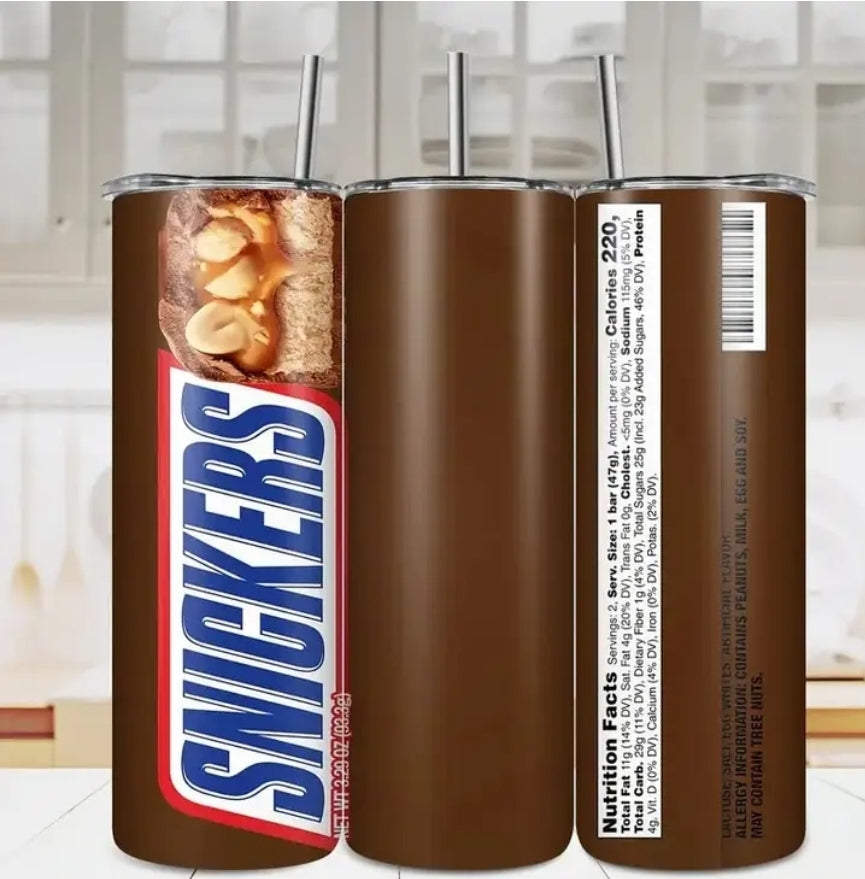 Snickers Stainless Steel Tumbler with Lid and Straw – Reusable & Non-Slip
