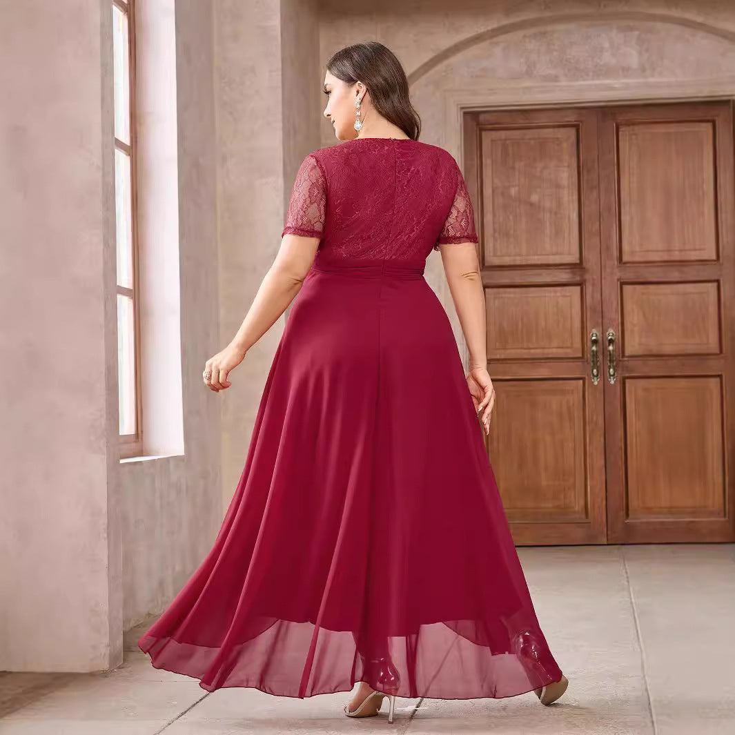 Plus Size Wine Red Elegant Women's Clothing Dress