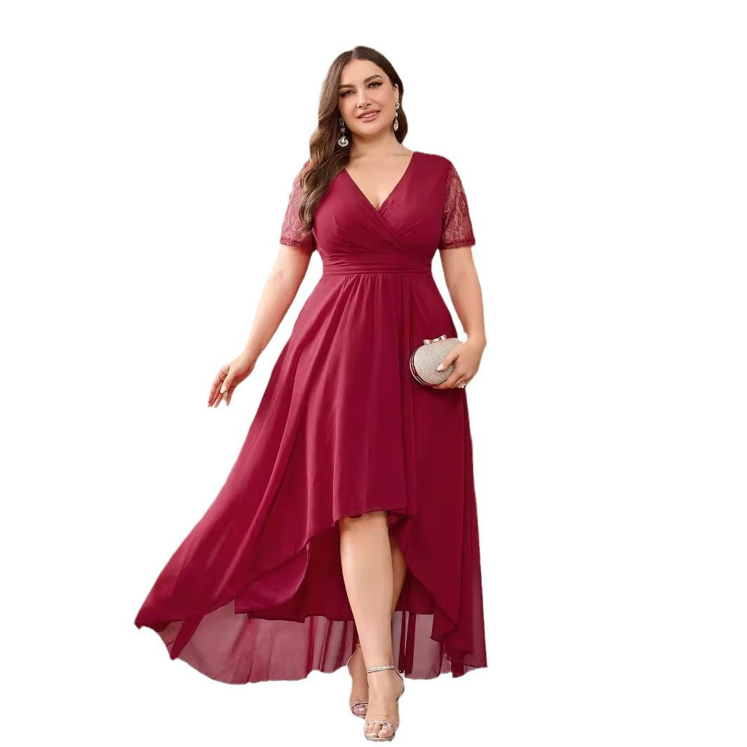 Plus Size Wine Red Elegant Women's Clothing Dress