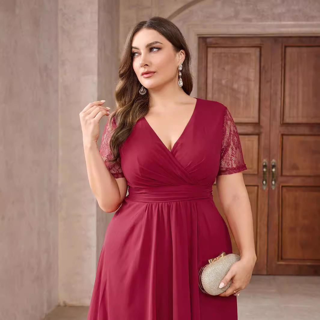 Plus Size Wine Red Elegant Women's Clothing Dress