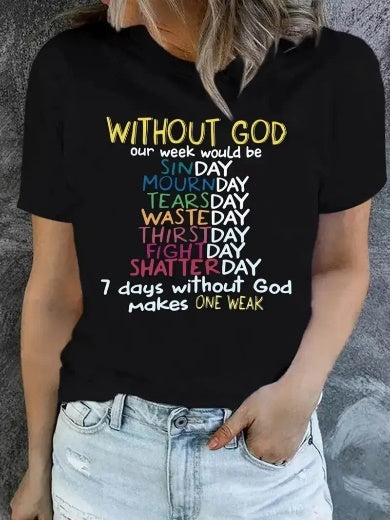 Women's Print Round Neck Pure T-Shirt, Simple Design, Comfortable And Breathable