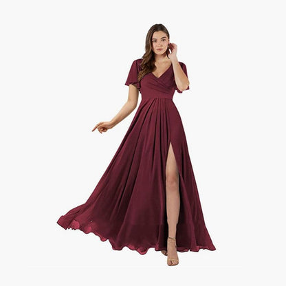 V-neck Butterfly Sleeve Bridesmaid Dress